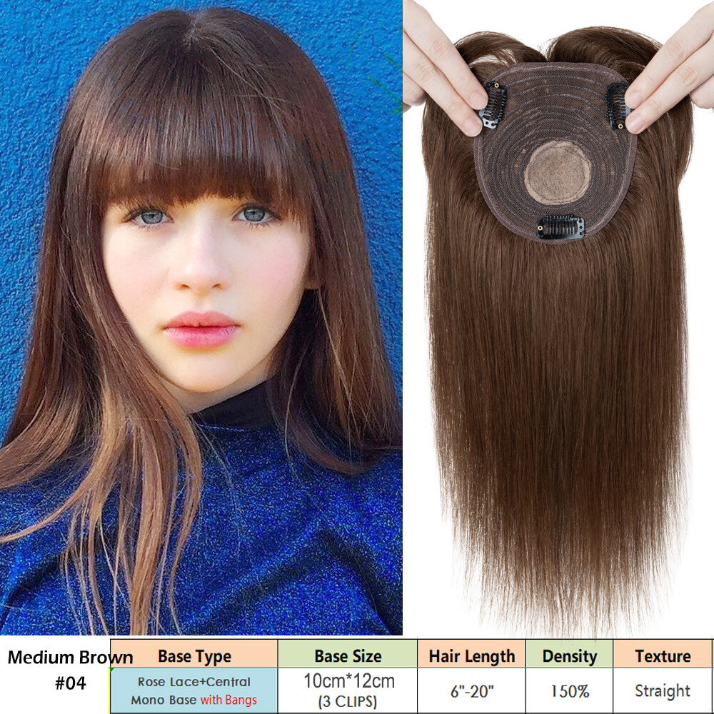 Remy Human Hair Topper with Silk Mono Base & Multiple Lengths for Women