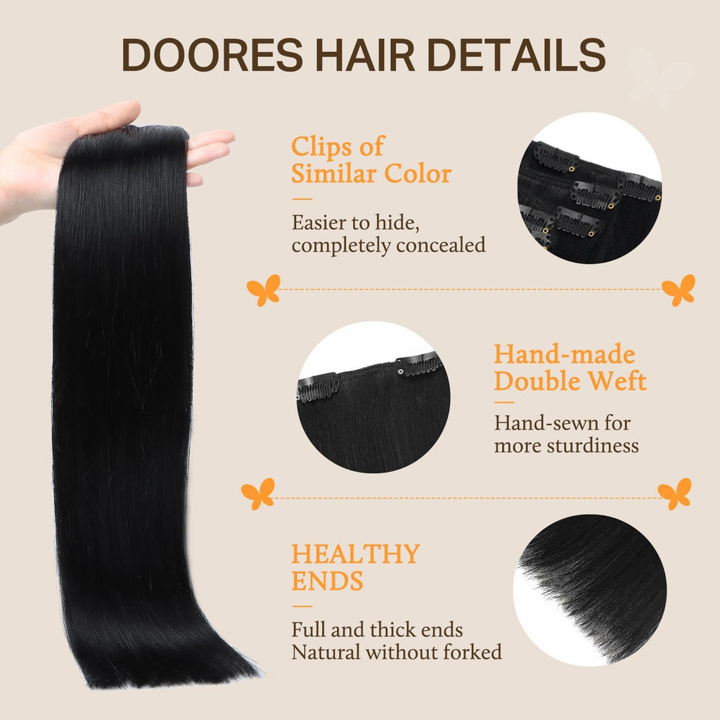 Clip In Hair Extensions Human Hair - Fast 5-Minute Installation, 7pcs, Real 9A Quality