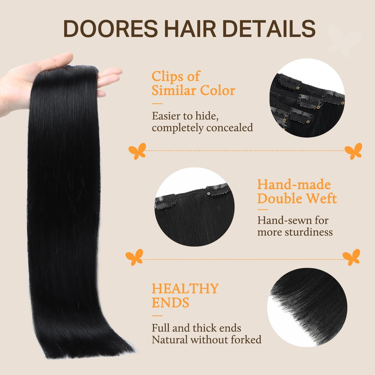 Clip In Hair Extensions Human Hair - Fast 5-Minute Installation, 7pcs, Real 9A Quality
