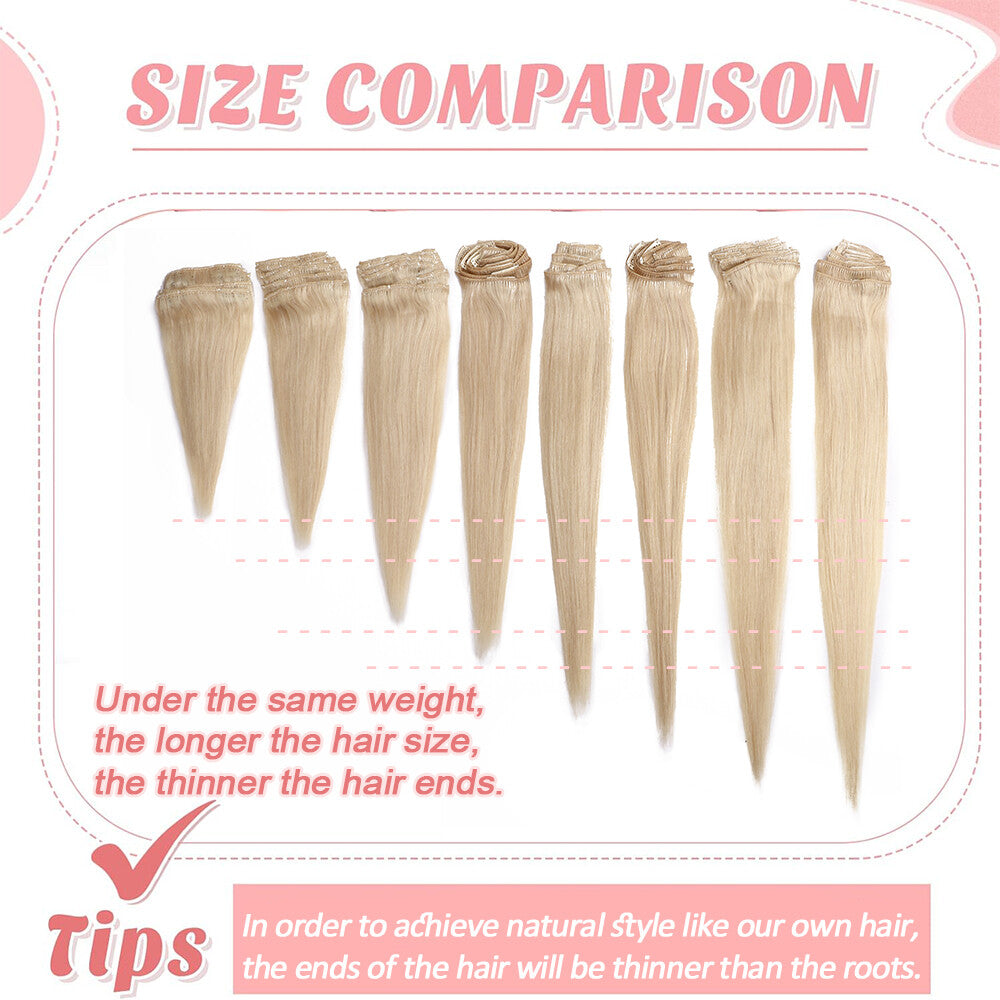 Human Hair Extensions Clip-In Full Head Set - Remy Real Hair, Multiple Lengths & Colors