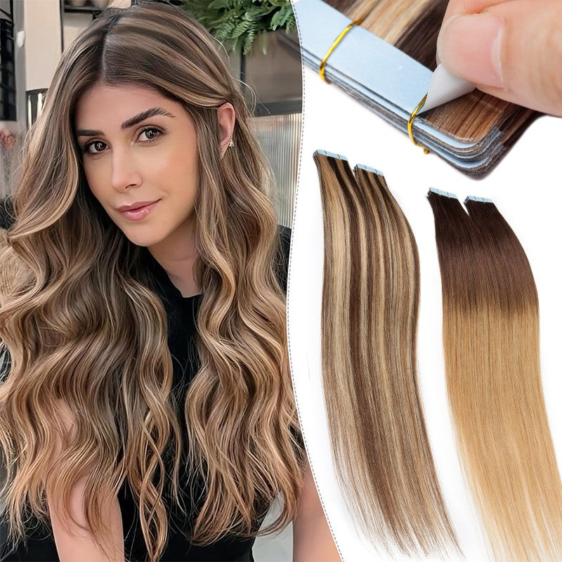 100g Invisible Tape-In Hair Extensions Remy Human Hair Full Head Thick