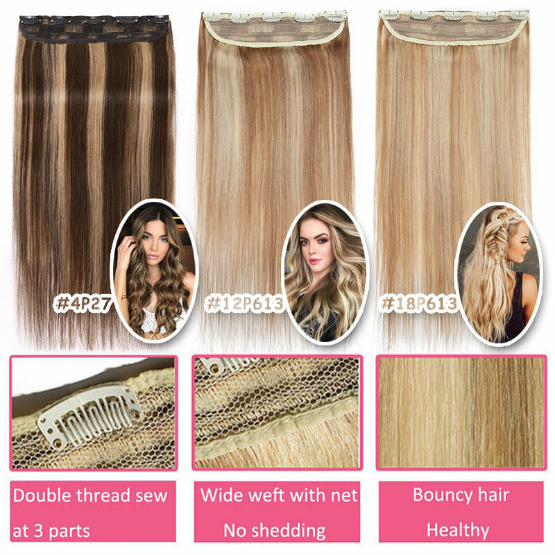 Remy Human Hair Extensions Full Head Clip-In Hairpiece - Natural & Highlight Options