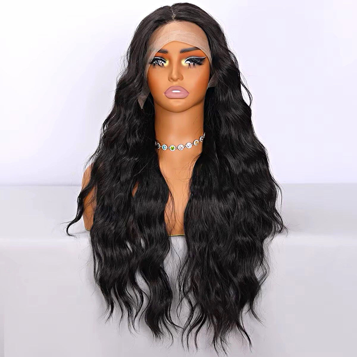 Long Black 30 Inch Curly Wave Lace Front Wig for Women