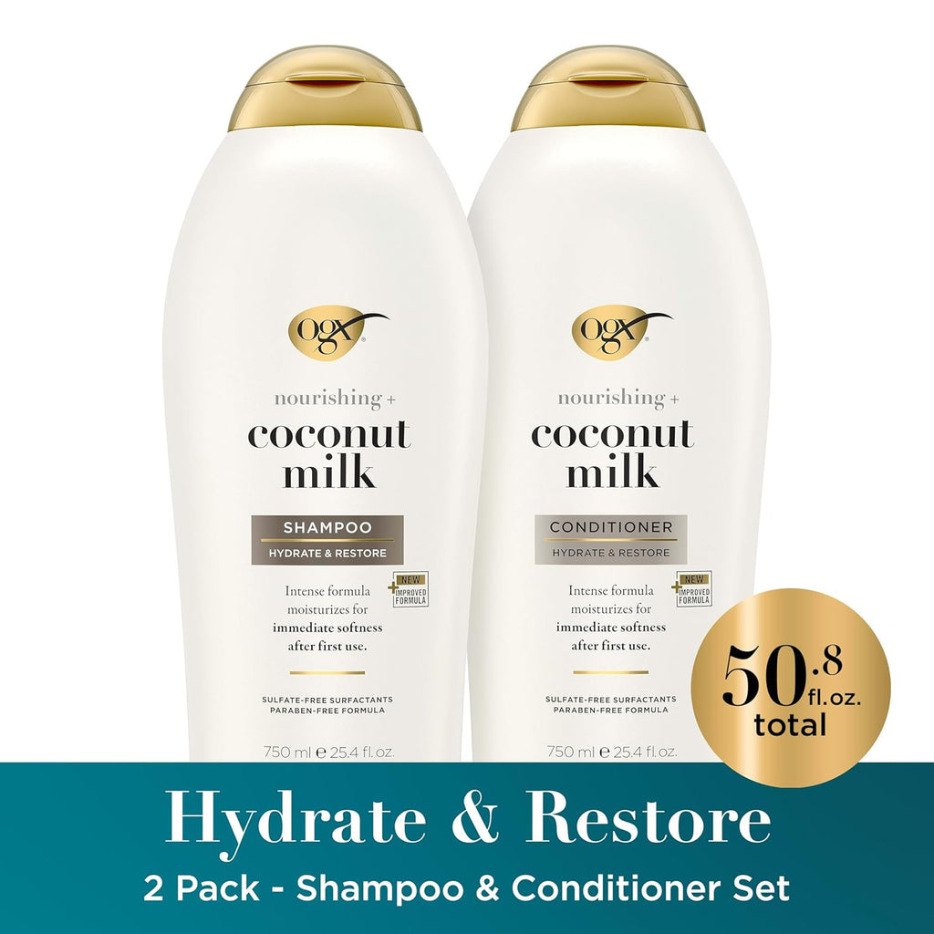 Nourishing Coconut Milk Shampoo & Conditioner Set - Hydrating Hair Care, 2 x 25.4 Fl Oz