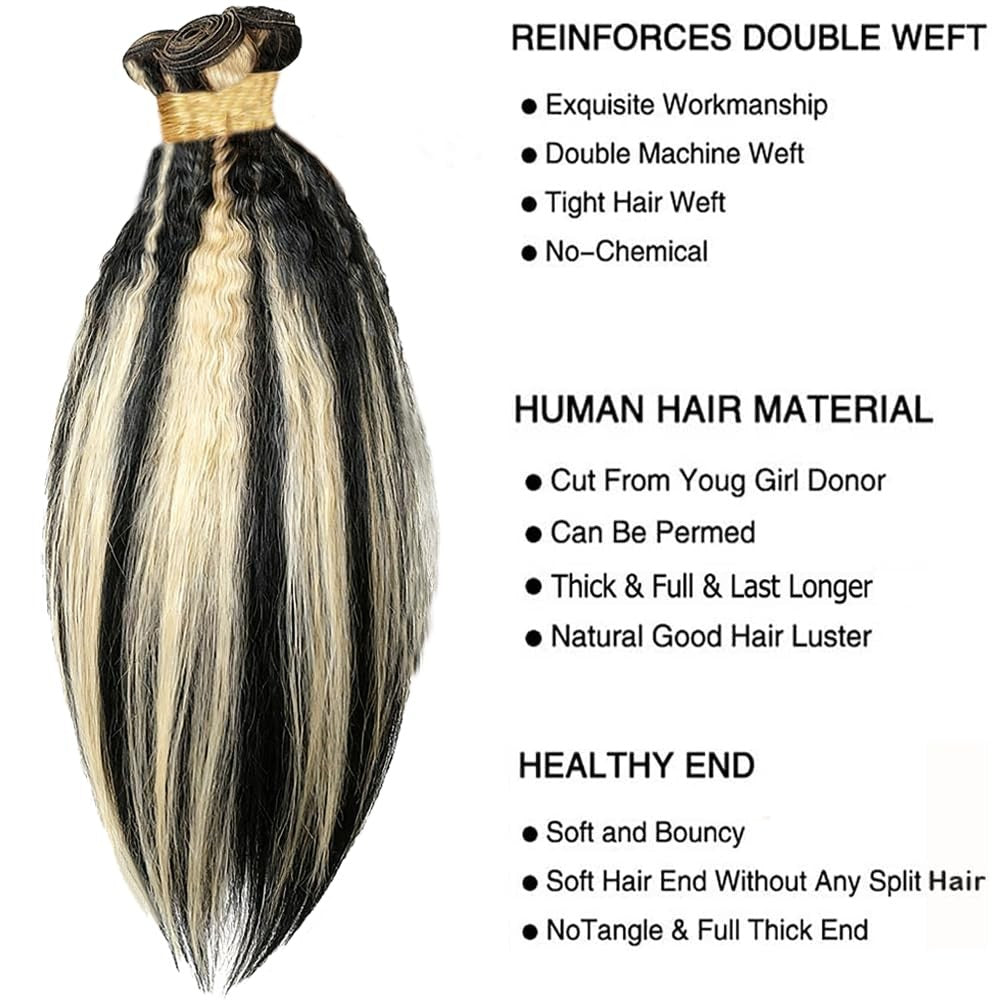 Brazilian Virgin Kinky Straight Ombre Hair Bundles - 3 P1B/613 Human Hair