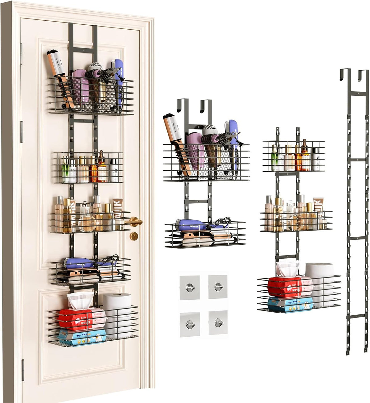 Over-the-Door Bathroom Organizer with 5 Shelves - Hair Dryer & Tool Storage