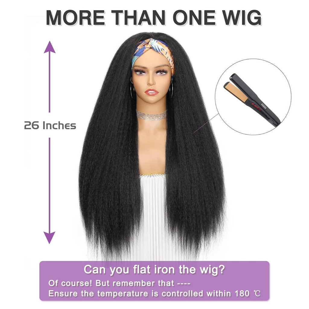 Kinky Straight Headband Wig for Black Women 26 Inch Natural-Look Hair