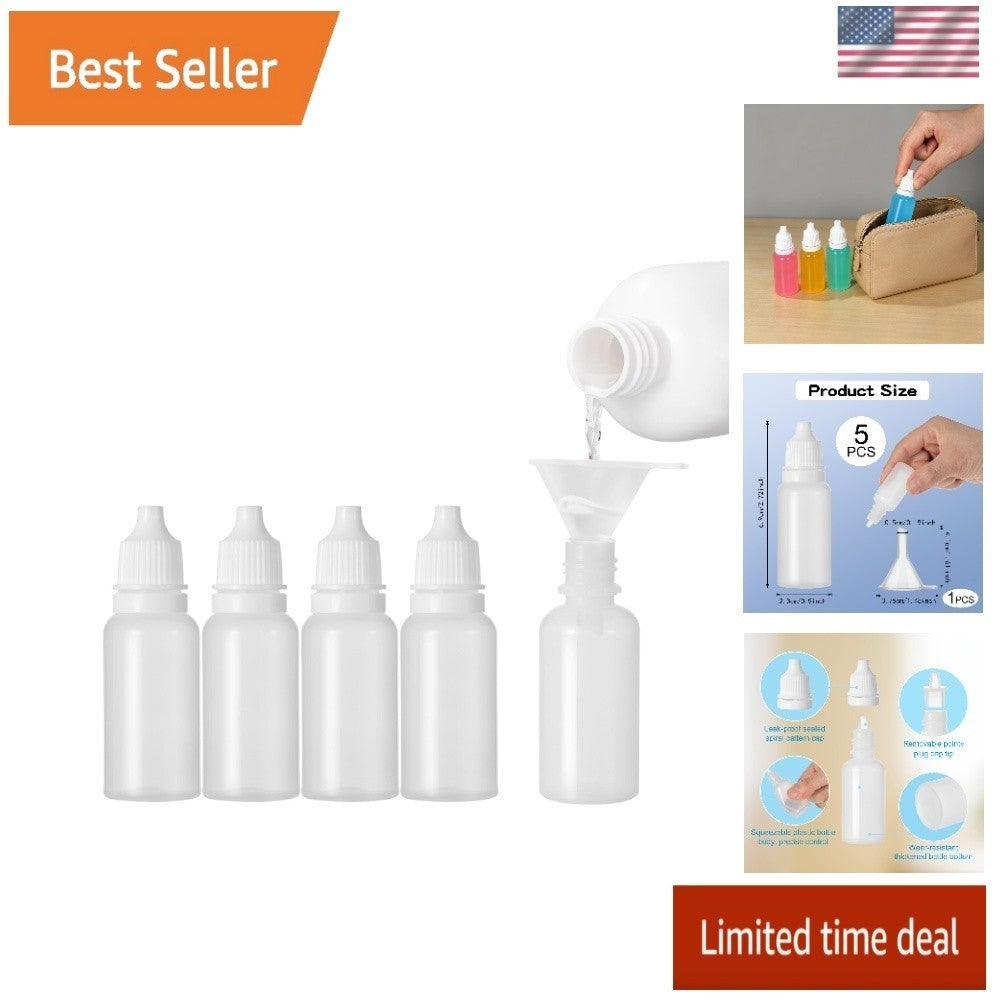 15ml Plastic Dropper Bottles Set with Funnel - Leak-Proof Travel Containers, 6 Pieces