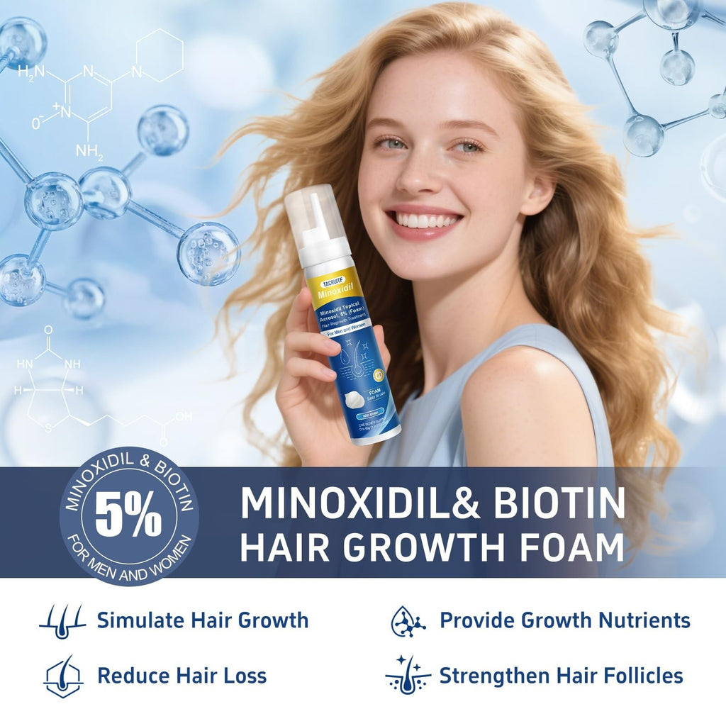 Hair Growth Foam with Minoxidil & Biotin for Thicker Hair & Beard - 5%