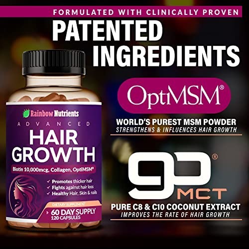 Hair Growth Vitamins for Women - Biotin 10,000mcg, Collagen, Saw Palmetto, MSM