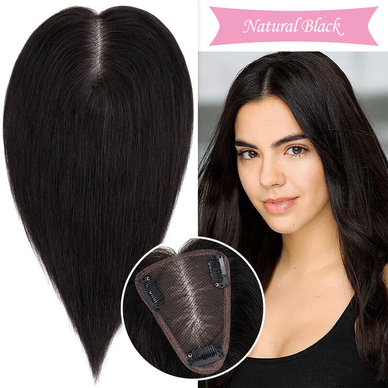 Clip-In Human Hair Topper with Lace Base - Remy Hair Extensions for Volume