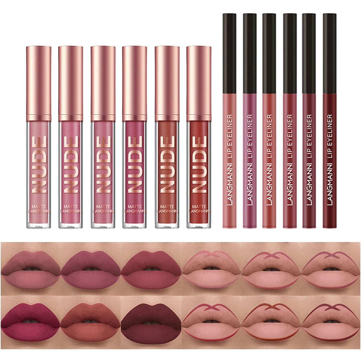Matte Liquid Lipstick & Lip Liner Set (12Pcs) – Long-Lasting Waterproof Lip Makeup Kit
