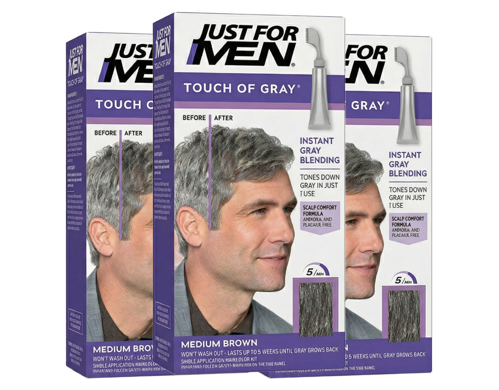 Gray Hair Color Kit - Natural Gray Touch-up for Men, Medium Brown