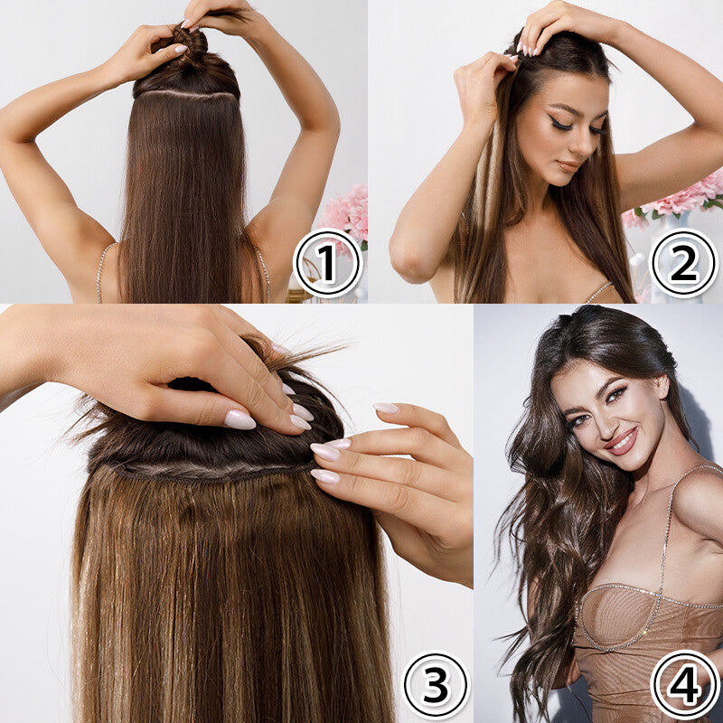 Remy Human Hair Clip-In Extensions Full Head Weft 8-24 Inch Thick 100g