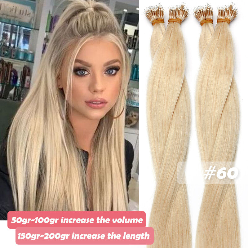 150PCS Thick Remy Human Hair Extensions Nano Ring Micro Loop Beads Link