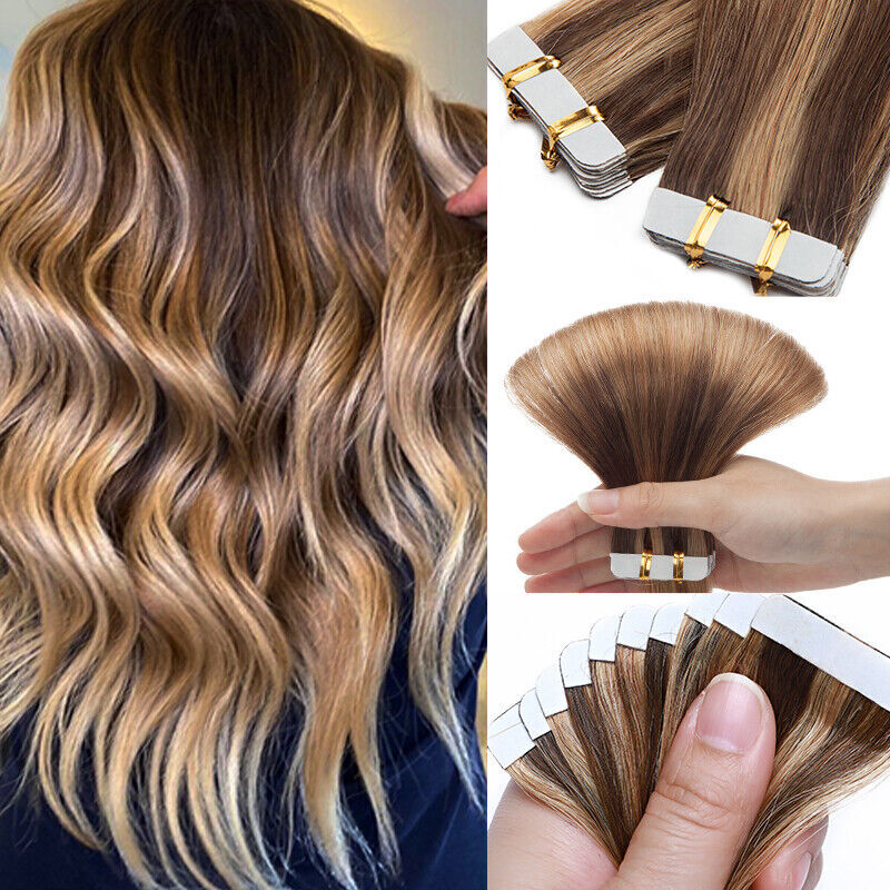 Russian Tape-In Remy Human Hair Extensions Full Head Thick 120PCS | Multiple Colors & Lengths