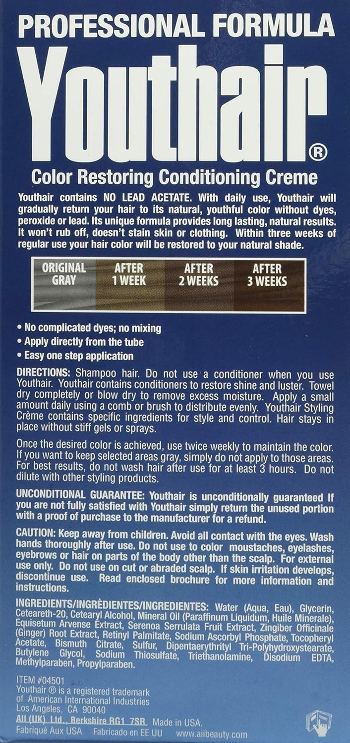 Youthair Lead-Free Hair Color Cream - Natural, Long-Lasting, No Dye or Peroxide - Pack of 3