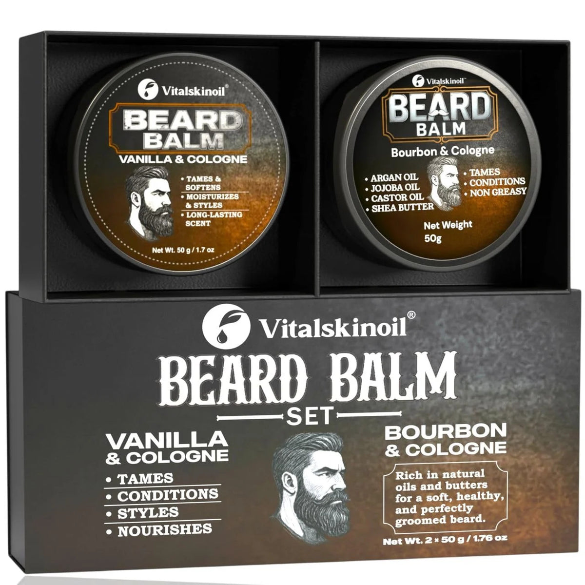 Men's Beard Balm Set with Sandalwood Cologne Scent - 2 Pack