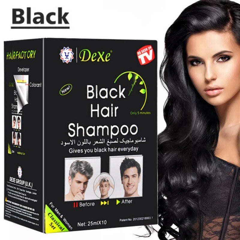 Black Hair Color Shampoo 10/50 Pack Natural Herbal Hair Dye & Restorer