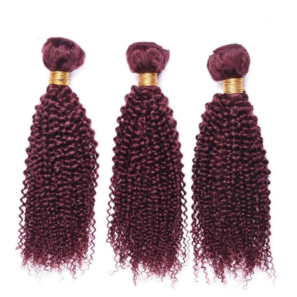 Human Hair Extensions Burgundy 99J Multiple Lengths & Textures - Full Bundle