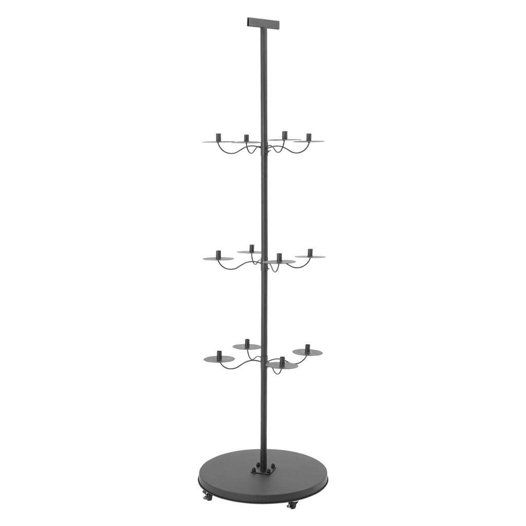 12-Head Wig Display Stand with Wheels - Black Iron Storage Rack for Wigs