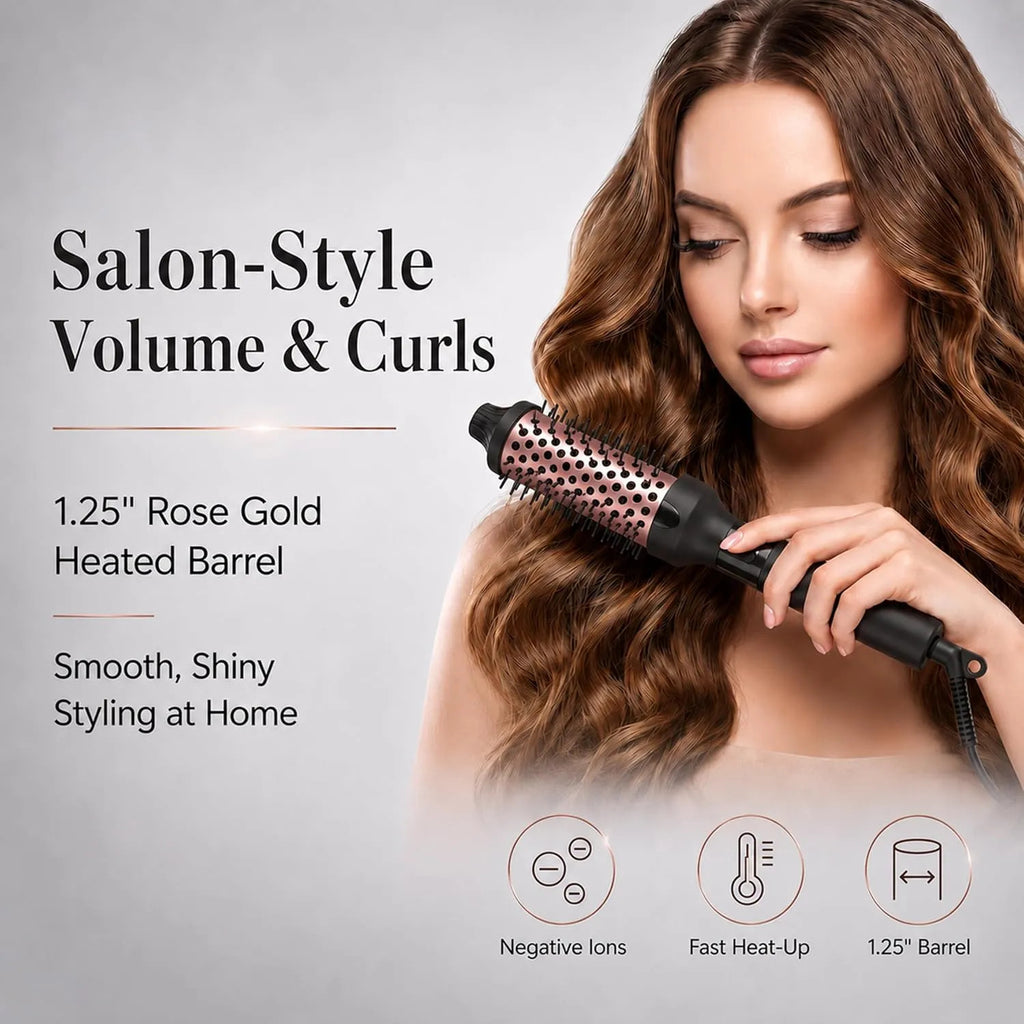 1 1/4 Inch Thermal Curling Brush Hair Styling Tool Dual Voltage for Travel