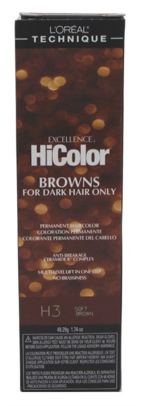 (3 Pack) Loreal Excellence Hicolor H03 Hair Color Tube - Soft Brown 1.74oz