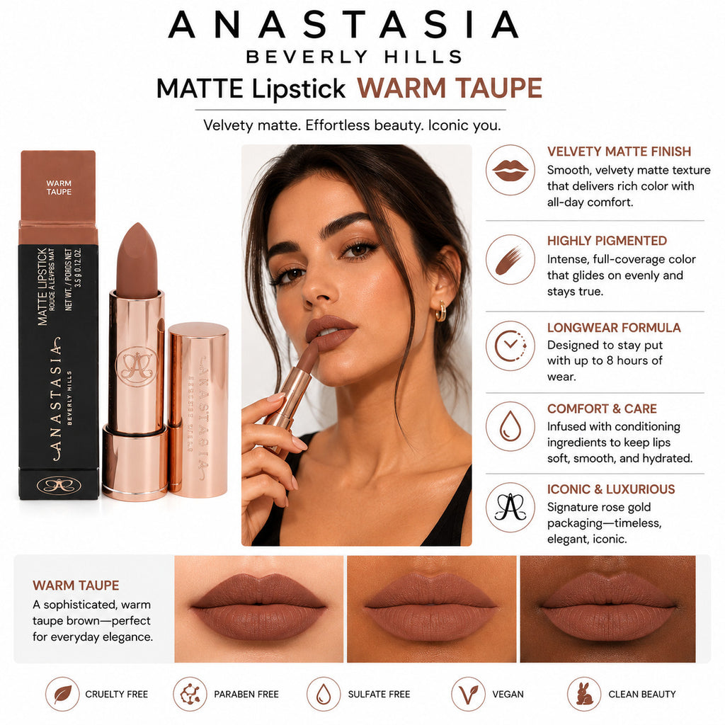 Anastasia Beverly Hills Matte Lipstick Warm Taupe Full Size 0.10 Oz