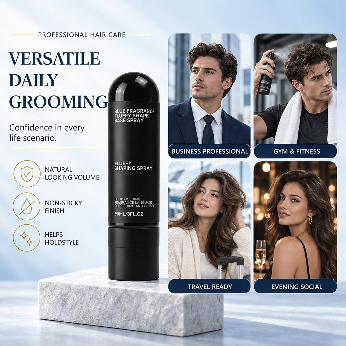 Volumizing Hair Spray with Blue Fragrance – Natural Root Lift & Long-Lasting Hold