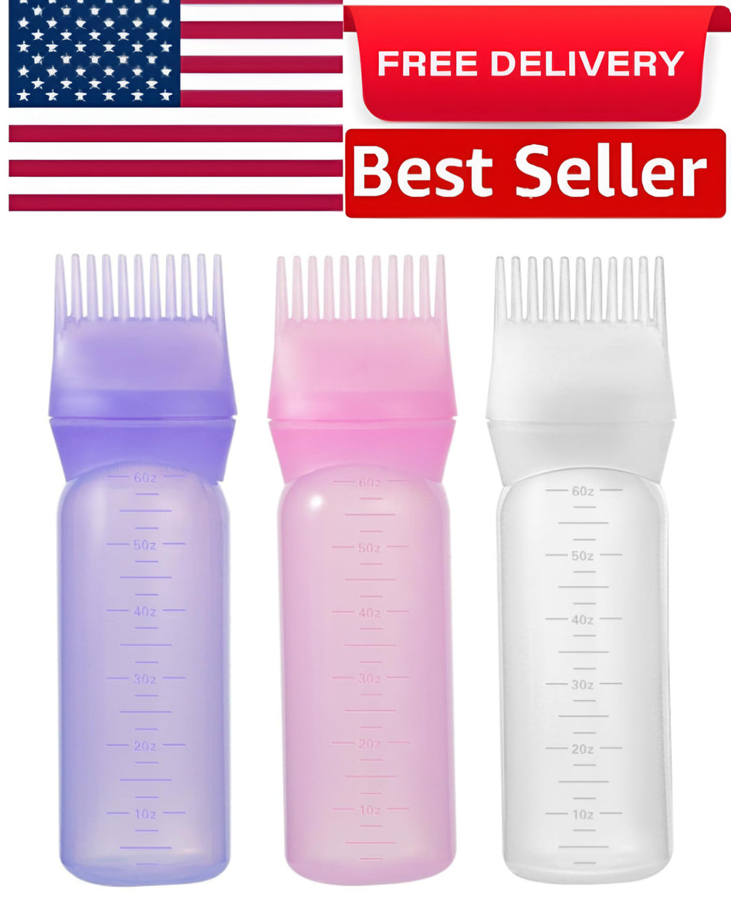 Root Comb Applicator Bottle Set 6oz - Hair Dye & Oil Dispenser with Graduated Scale - 3 Pack