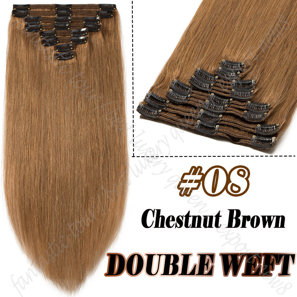 150g Double Weft Clip-In Human Hair Extensions - Full Head, Thick & Natural