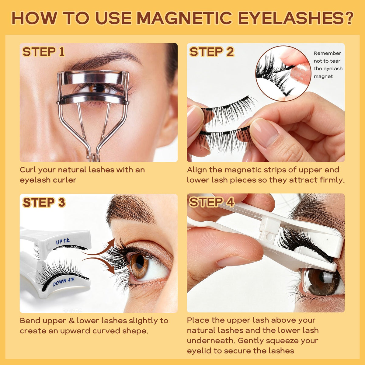 Reusable Magnetic False Eyelashes Kit with Applicator No Glue Needed Natural Look