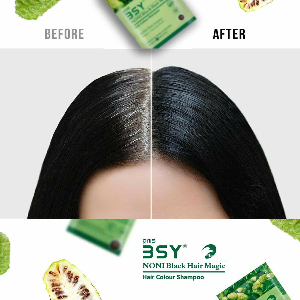 Natural Hair Color Shampoo Black 12 Sachets - No Ammonia Herbal Dye