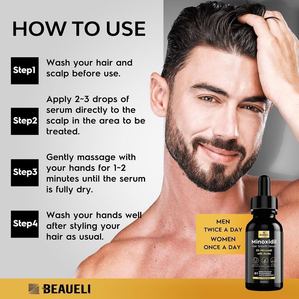 Minoxidil Hair & Beard Growth Serum - Unscented, 3 Bottles 3oz