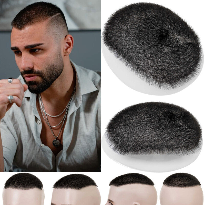 Thin PU Mens Toupee Hairpiece with Skin Base Short Buzz Cut & Tapes Options