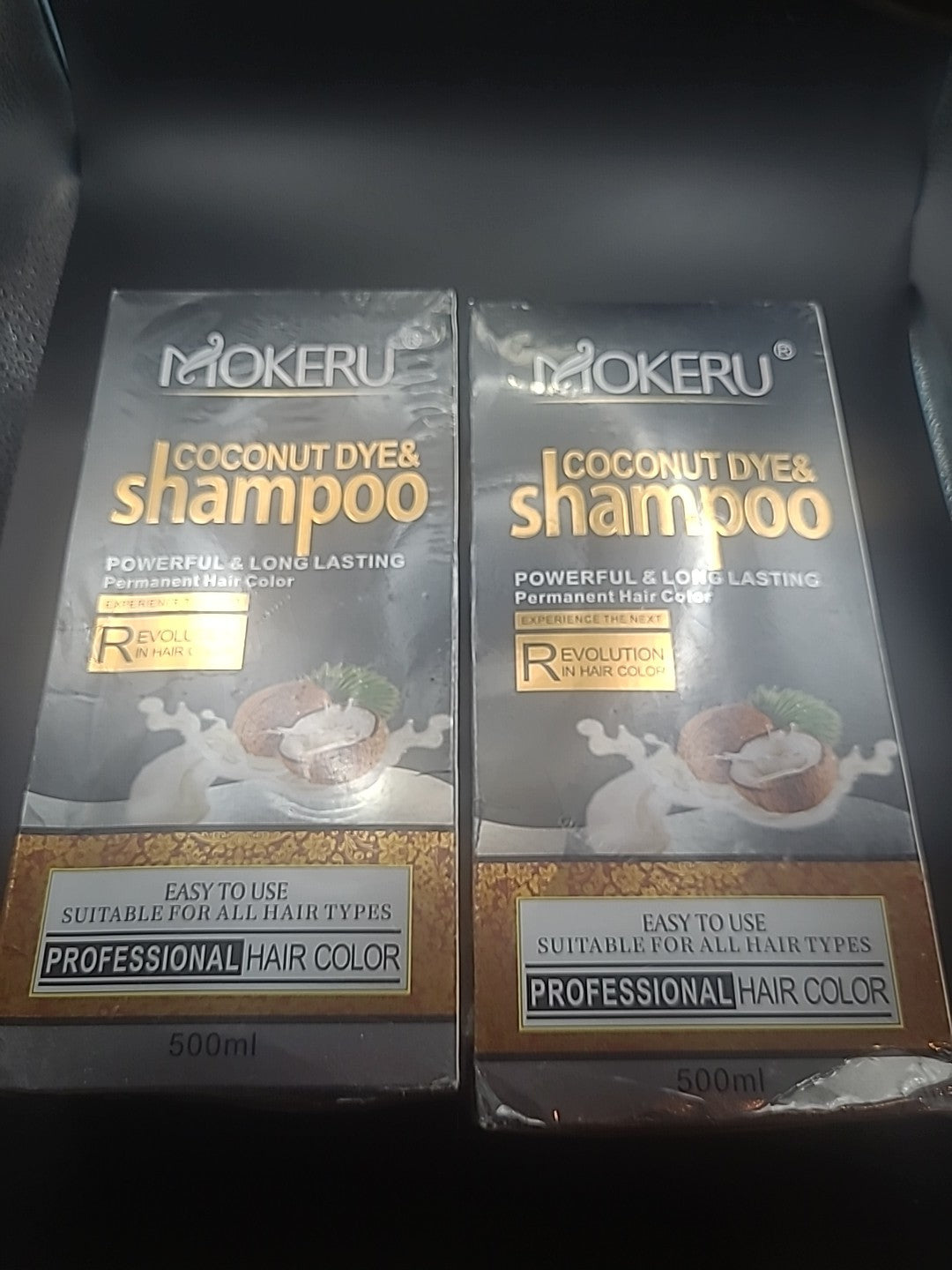 Natural Black Coconut Hair Dye Shampoo Set - 2 Pack, 500ml Each