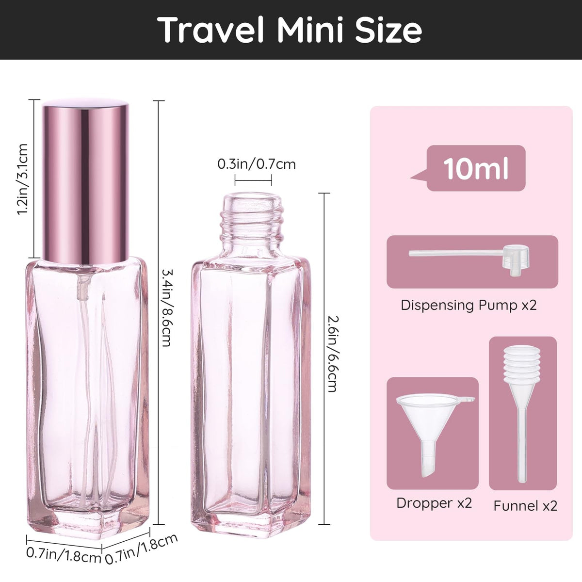 10 Pack 10ML Glass Spray Bottles - Refillable Travel Perfume Atomizers