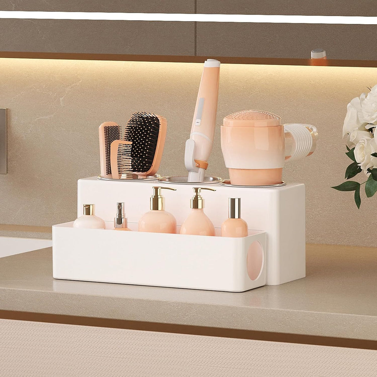Hair Tool Organizer with 3 Heat-Resistant Cups and Cord Management