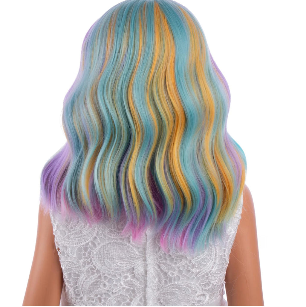 Wavy Synthetic Rainbow Wig 12 Inch Colorful Costume Hair for Parties & Cosplay