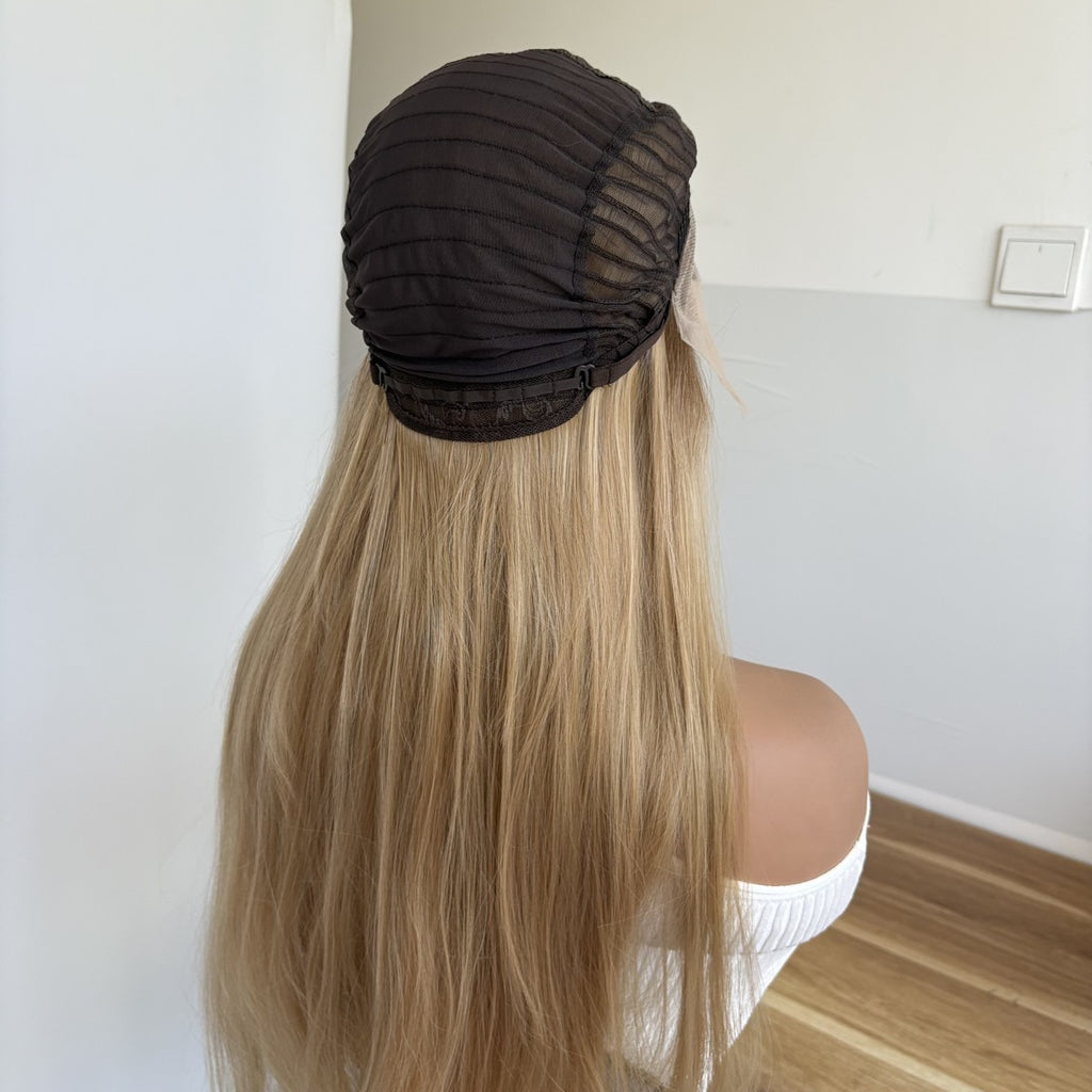 Ash Blonde Long Straight Synthetic Lace Front Wig Heat Resistant Glueless