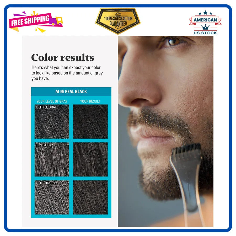 Beard & Mustache Dye Kit Black M-55 3-Pack - Natural Color, Keratin Enriched