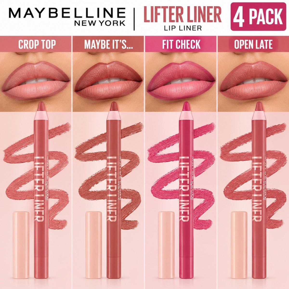 Maybelline Lifter Liner Lip Liner 4-Pack Assorted Shades – Brand New & Sealed