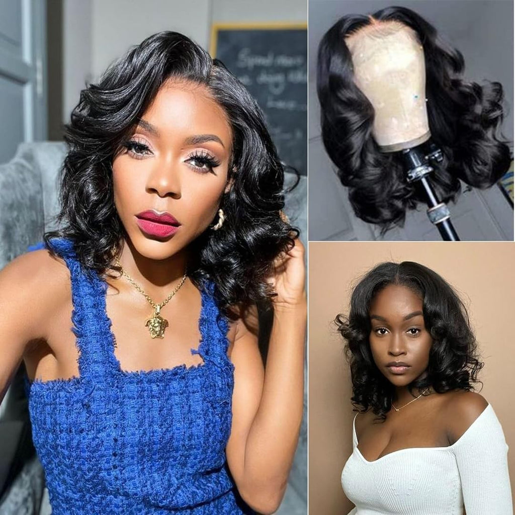 8-Inch Human Hair Loose Wave Wig - Glueless Short Black 100% Virgin Hair