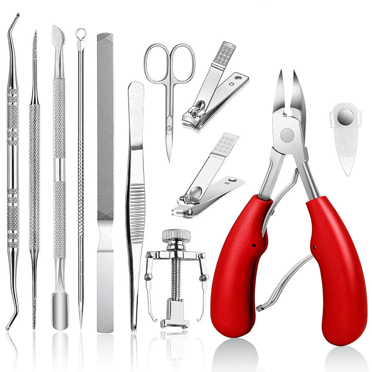 12 Resistant Toenail Clippers for Ingrown Nail Care - Pedicure Tools Set