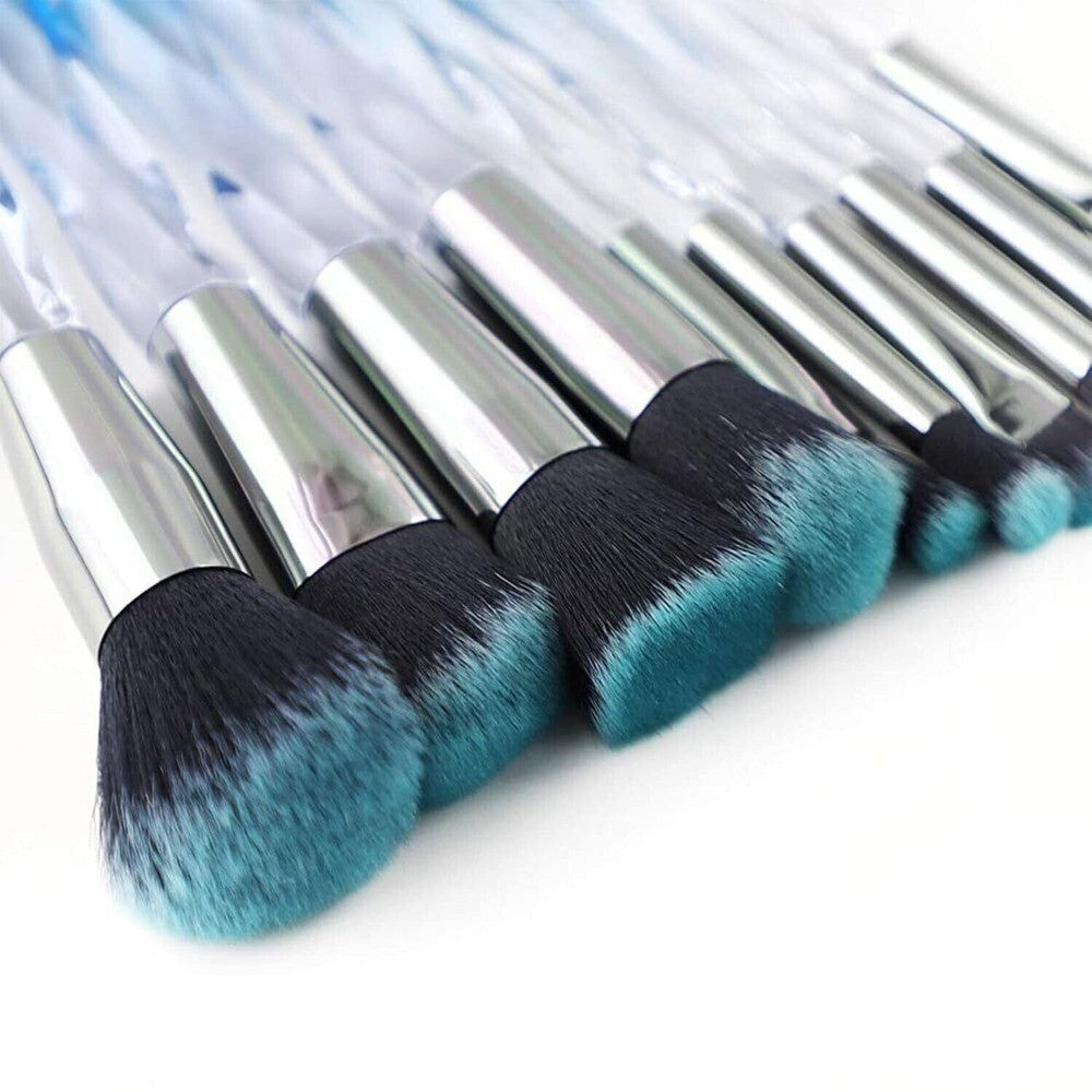10PCS Makeup Brush Set with Crystal Handles - Powder, Eye, Eyeliner Brushes for Beginners