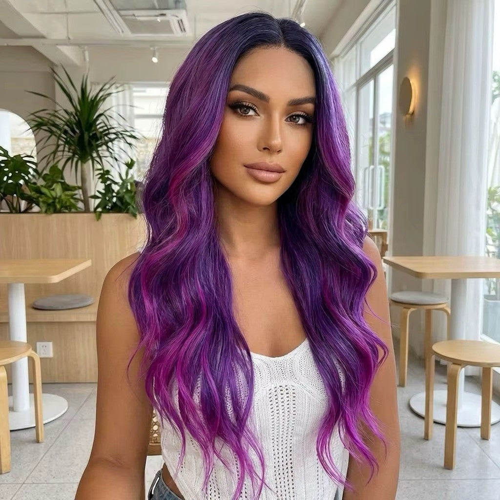 Purple Grape Ombre Wig 28 Inch Dark Roots Halloween Cosplay Costume
