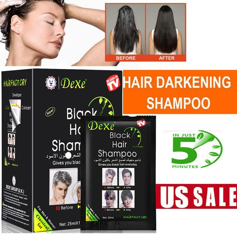 Black Hair Color Shampoo 10/50 Pack Natural Herbal Hair Dye & Restorer