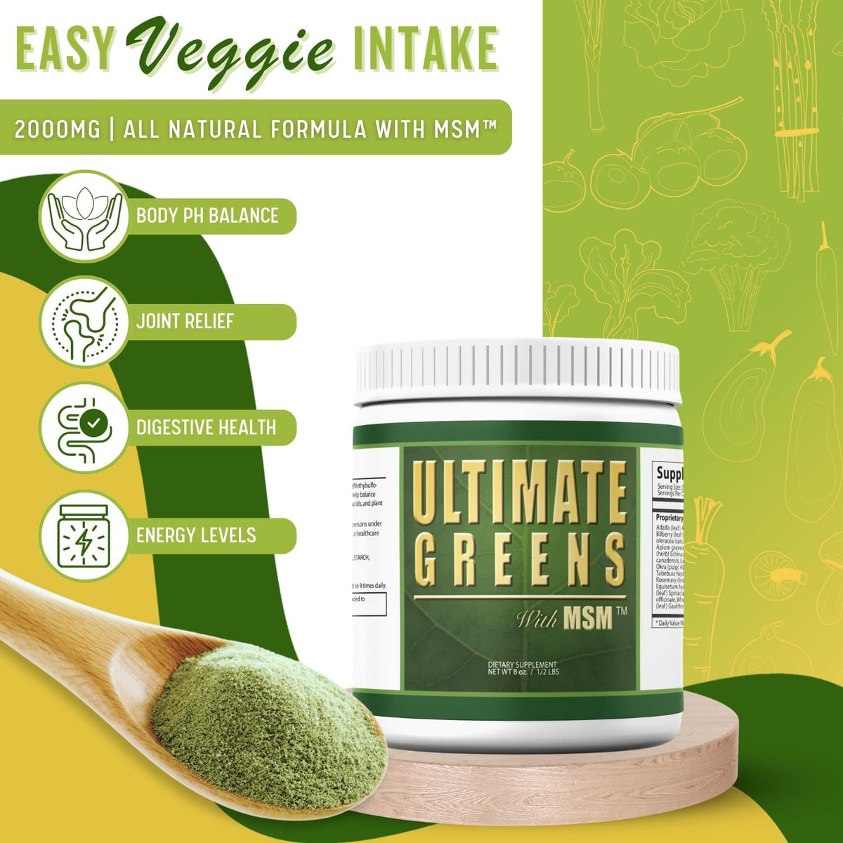 Vegan Superfood Greens Powder with MSM | Natural Vegetable