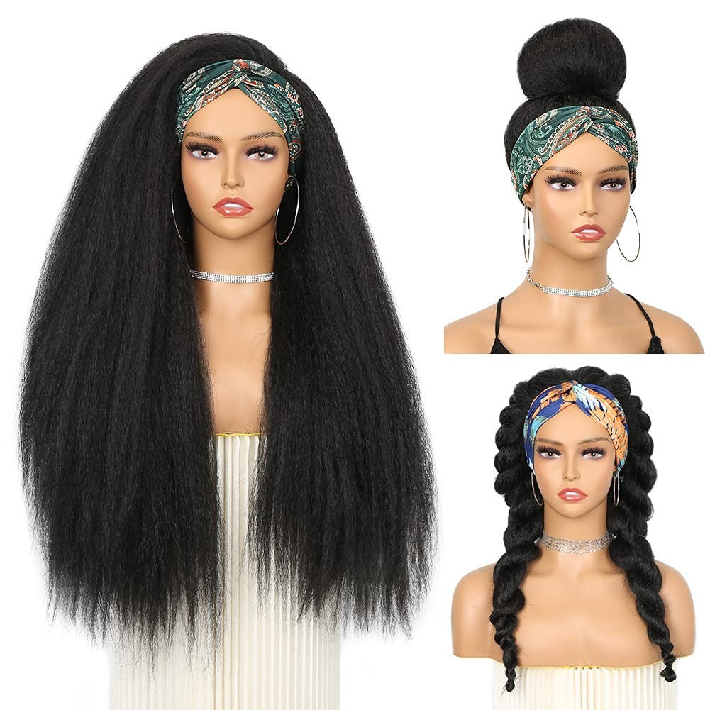 Kinky Straight Headband Wig for Black Women 26 Inch Natural-Look Hair