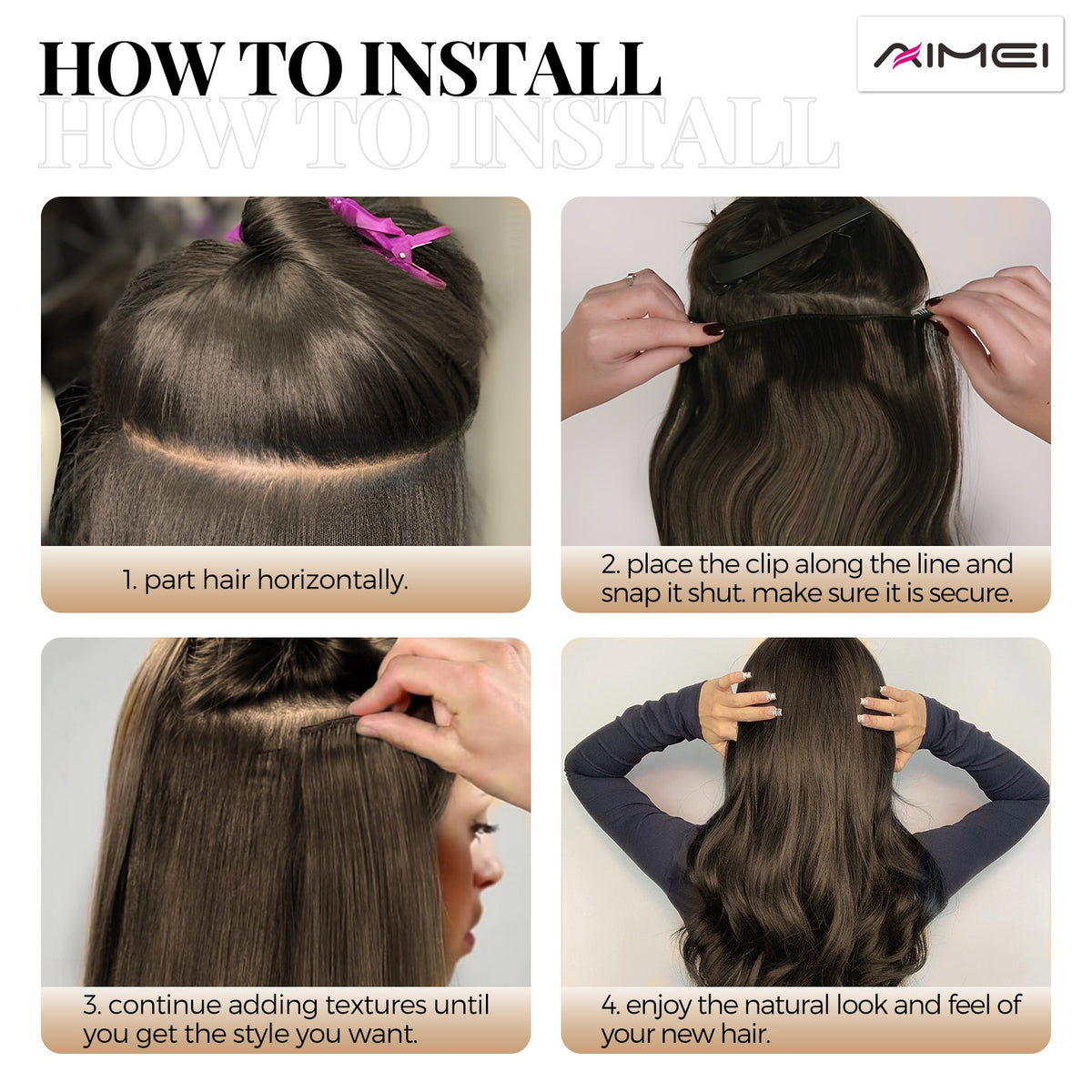 4 Pieces Clip In Hair Extensions Long Wavy 20 Inches - Natural Synthetic Fiber